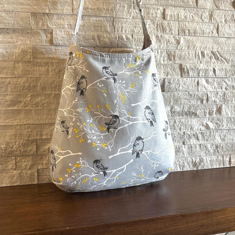 One Handle Hobo Bag - Black Birds on Branches