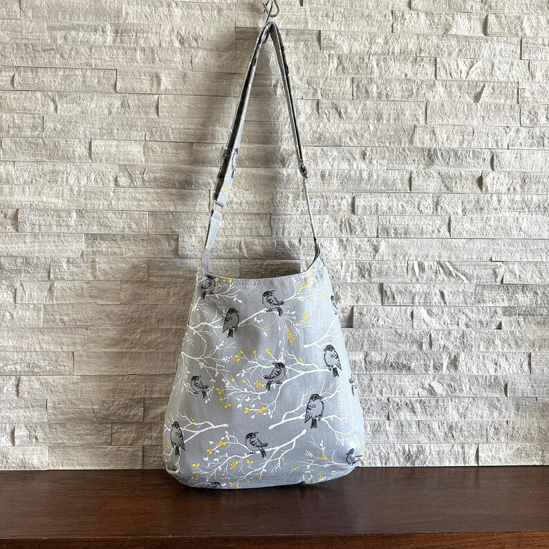 One Handle Hobo Bag - Black Birds on Branches