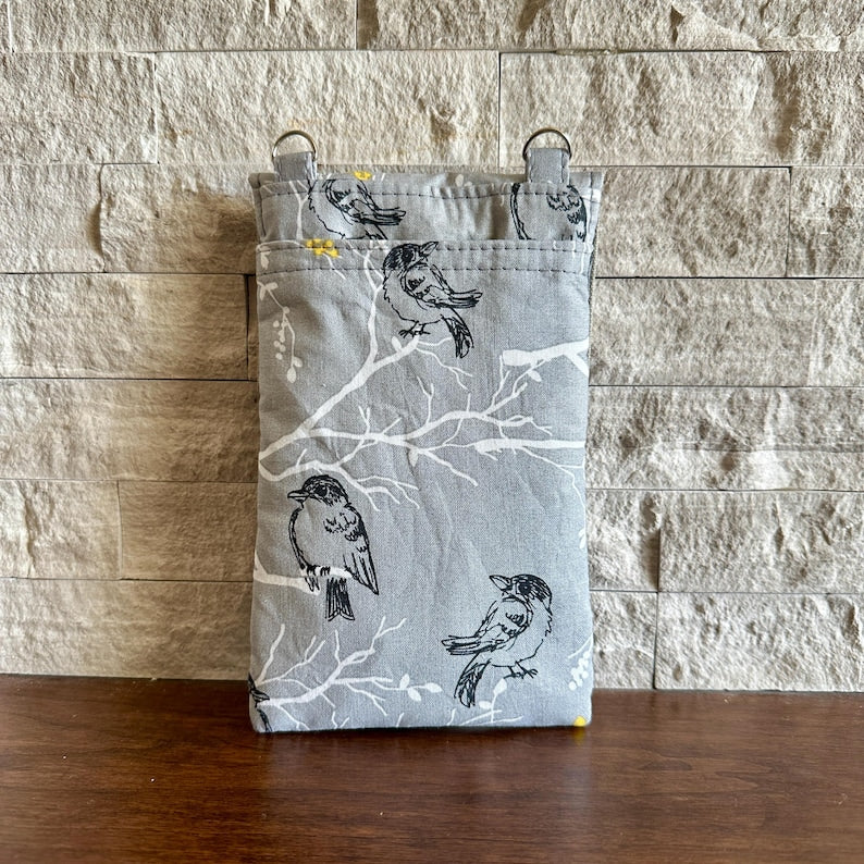 3-pocket cell phone bag - Black Birds on Branches