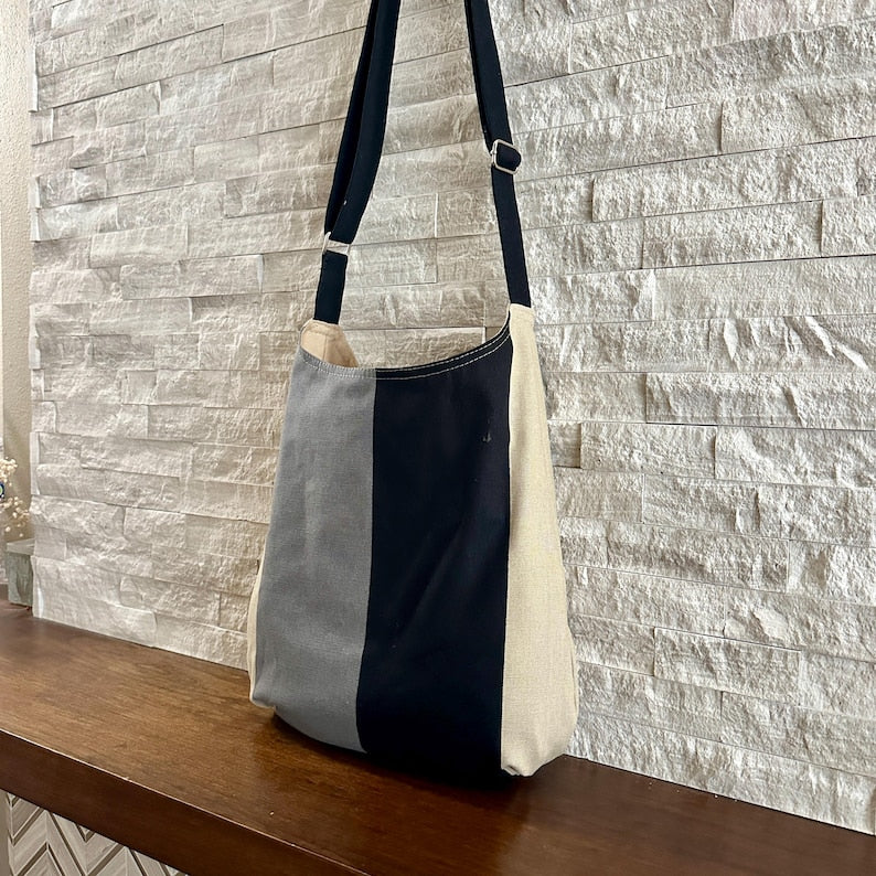 One Handle Hobo Bag - Towers Stripe Black