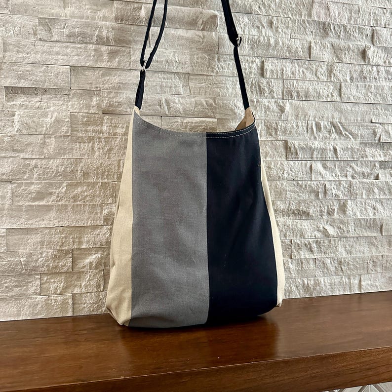 One Handle Hobo Bag - Towers Stripe Black
