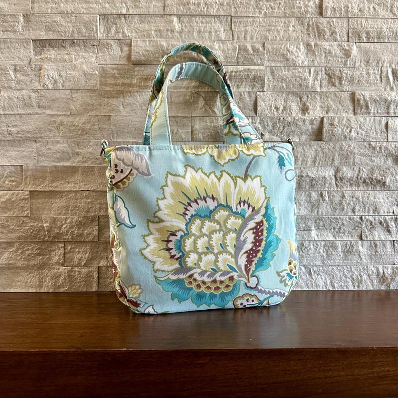 Mini Tote Bag - Exotic Floral in Mineral