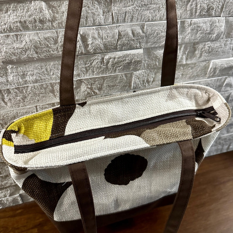 Simple Tote Bag - Floral in Yellow / Brown
