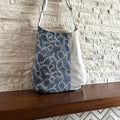 One Handle Hobo Bag - Vine Scroll on Dusty Blue X Gray