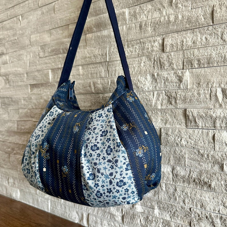 Pleated Bag // Shoulder Purse - Moonlit Floral Stripe