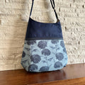 2 Pockets Hobo Bag w/ Adjustable Strap - Chrysanthemum on Dusty Blue