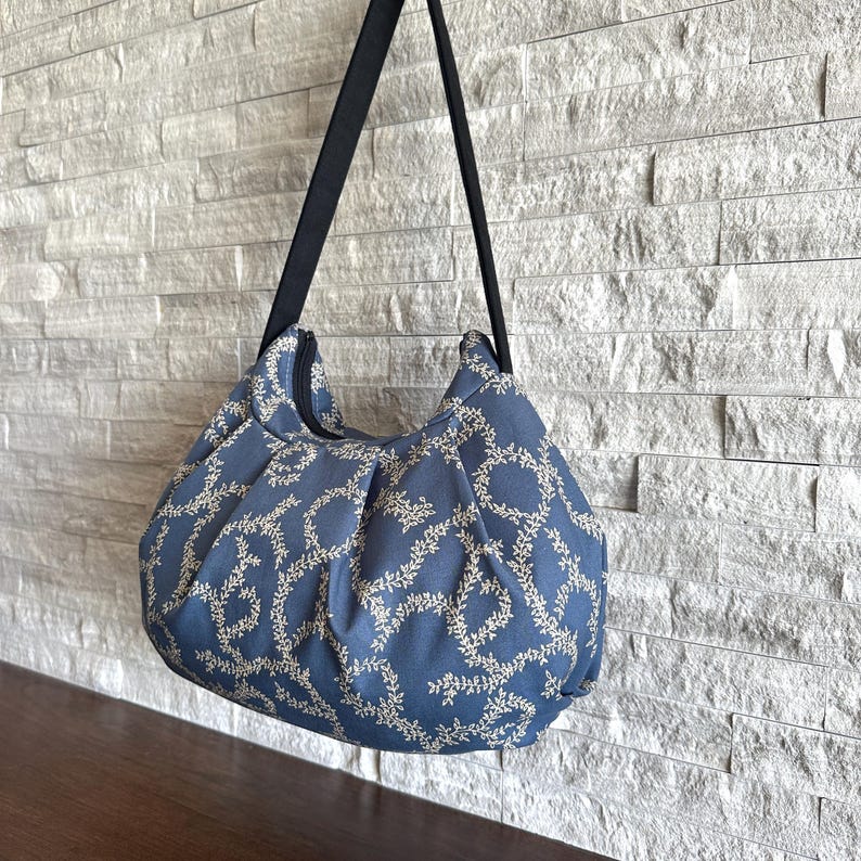 Pleated Bag // Shoulder Purse - Vine Scroll on Dusty Blue