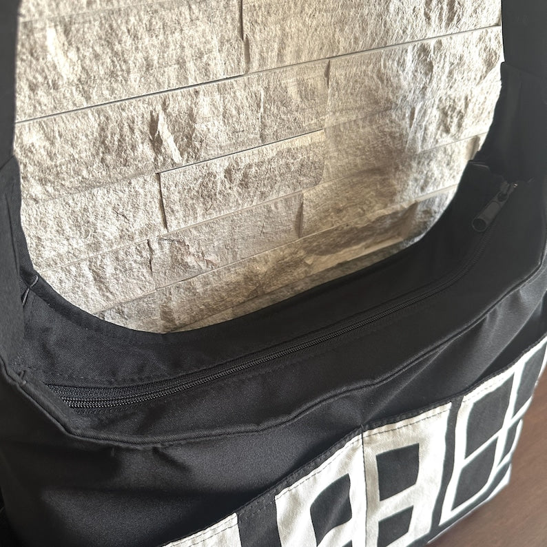 Zipped 4 Pockets Hobo Bag w/ Adjustable Strap - City Blocks