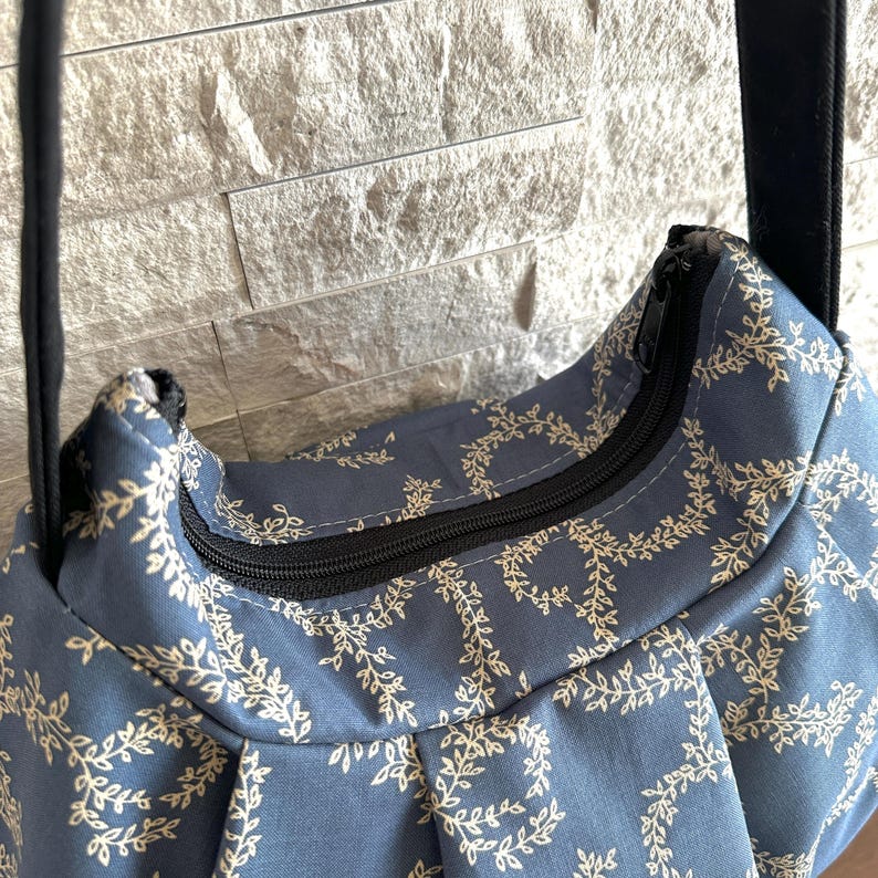 Pleated Bag // Shoulder Purse - Vine Scroll on Dusty Blue
